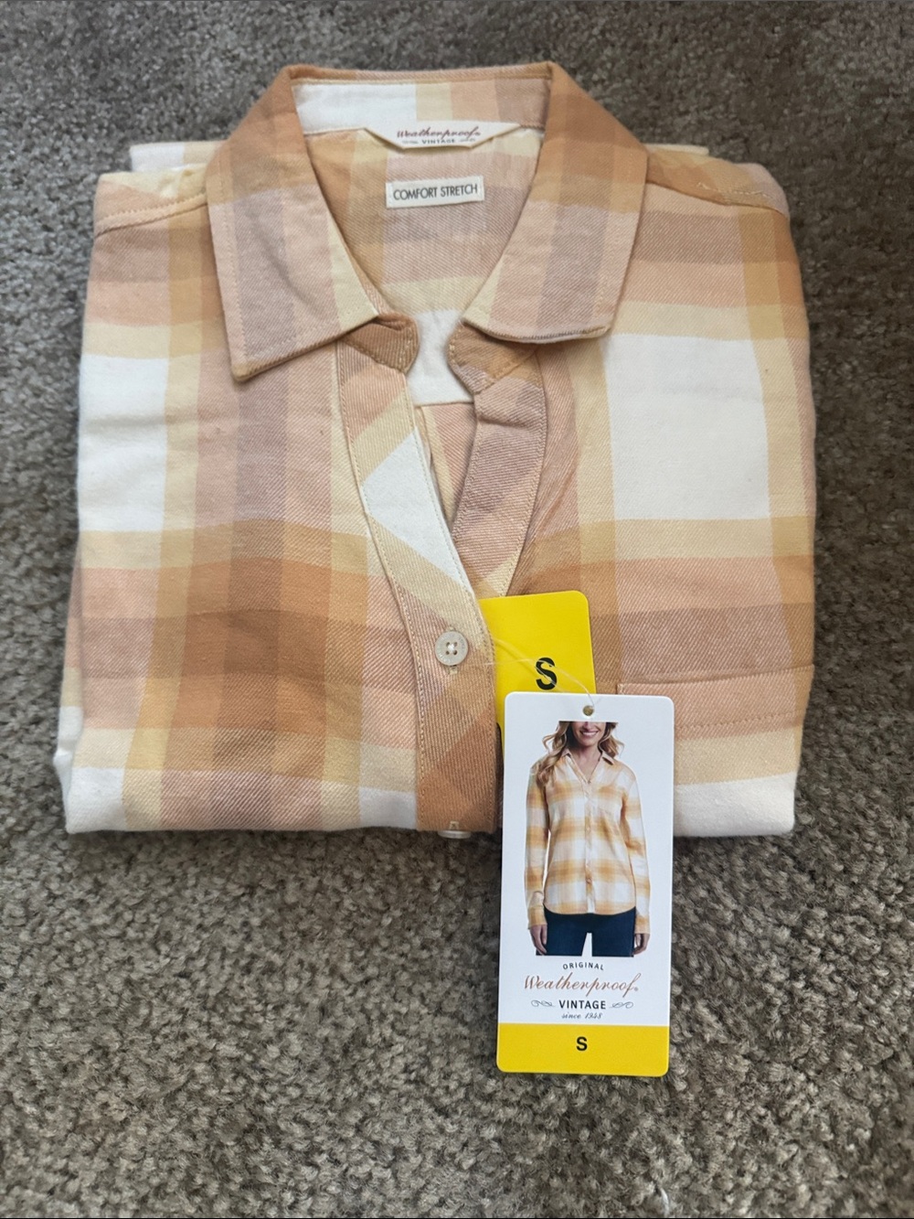 Weatherproof Plaid Button-Up Shirt in Yellow and Cream